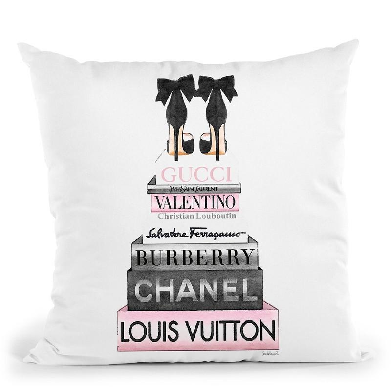 Tall Book Stack Blush Pink Black Bowoes Throw Pillow By Amanda Greenwood