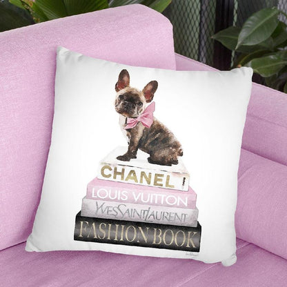 New Books Grey Blush With Brindle Frenchie Throw Pillow By Amanda Greenwood