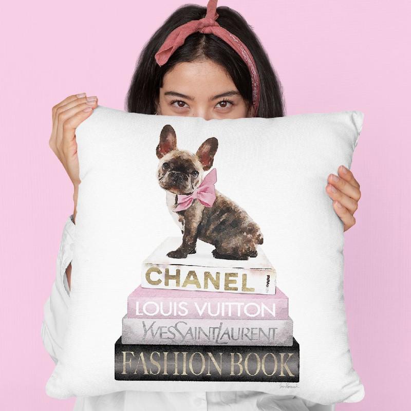 New Books Grey Blush With Brindle Frenchie Throw Pillow By Amanda Greenwood