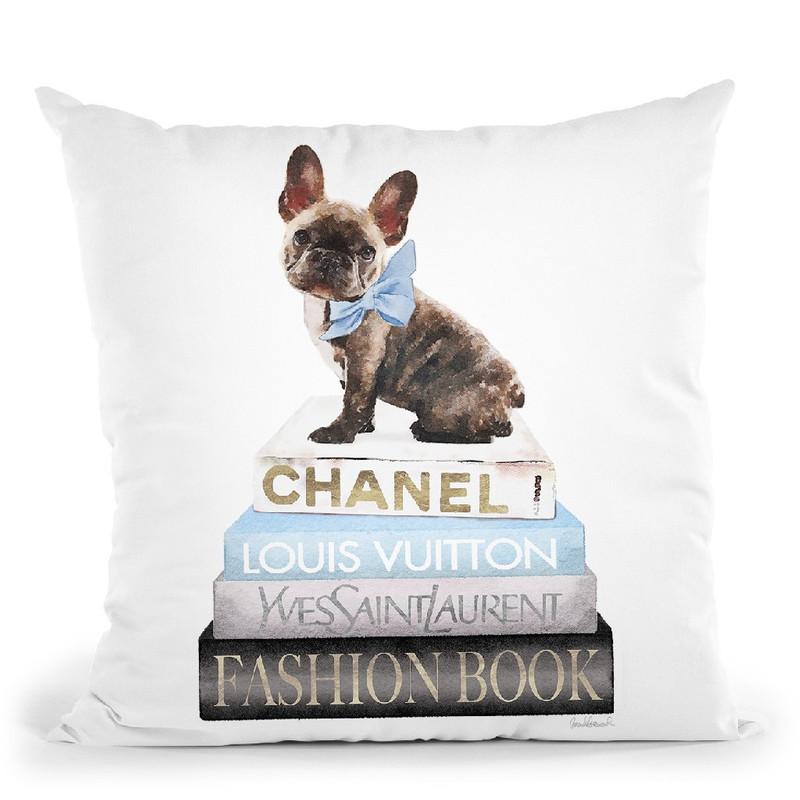 New Books Grey Blue With Brindle Frenchie Throw Pillow By Amanda Greenwood
