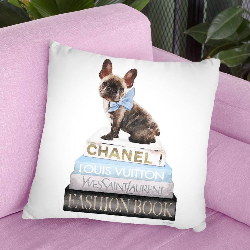 New Books Grey Blue With Brindle Frenchie Throw Pillow By Amanda Greenwood