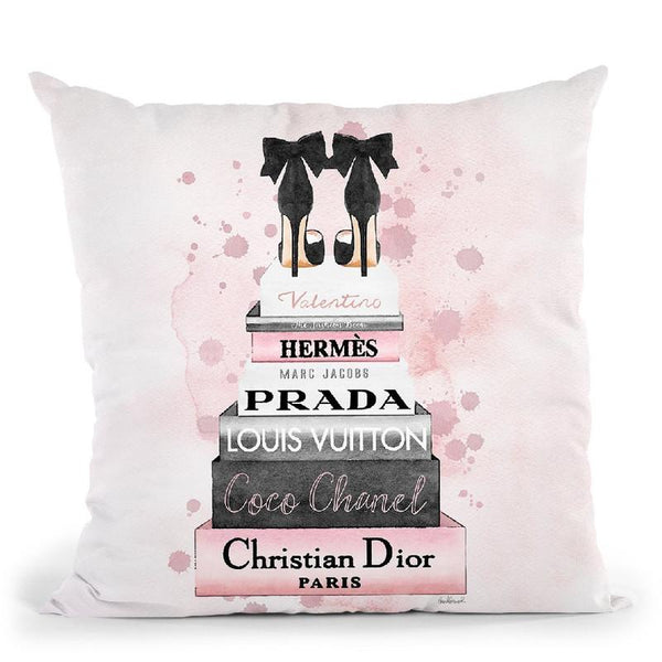 Tall Watercolor Books, Pink And Grey With Splashs Throw Pillow By Amanda Greenwood