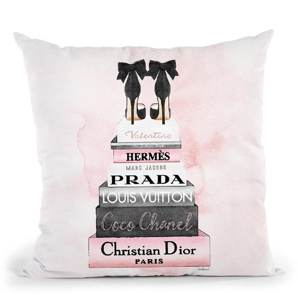 Tall Watercolor Books, Pink And Grey With Background Throw Pillow By Amanda Greenwood