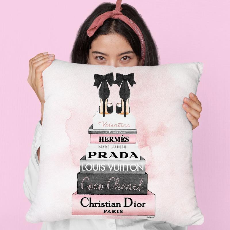 Tall Watercolor Books, Pink And Grey With Background Throw Pillow By Amanda Greenwood