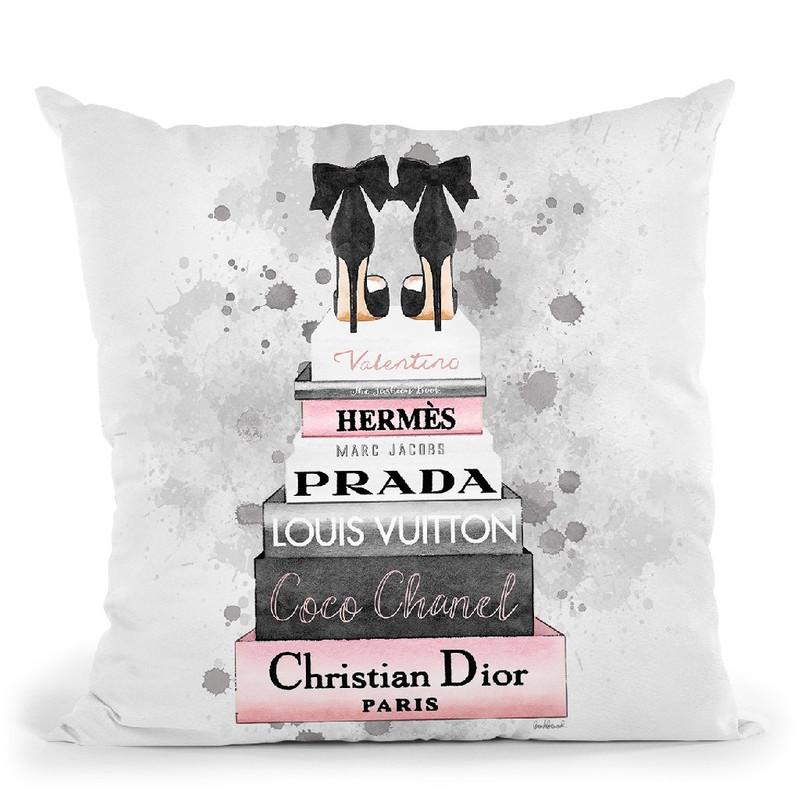 Tall Watercolor Books, Grey & Pink With Splashes Throw Pillow By Amanda Greenwood