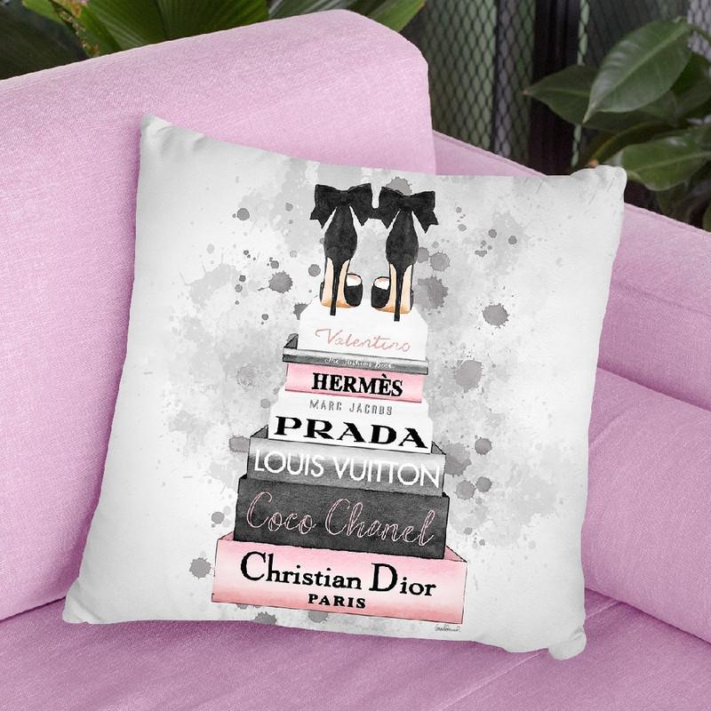Tall Watercolor Books, Grey & Pink With Splashes Throw Pillow By Amanda Greenwood