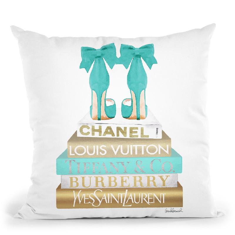 Gold Bookstack With Teal & BowoesÊ Throw Pillow By Amanda Greenwood