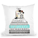 Silver Teal Book Stack With Pearls & PerfumeÊ Throw Pillow By Amanda Greenwood