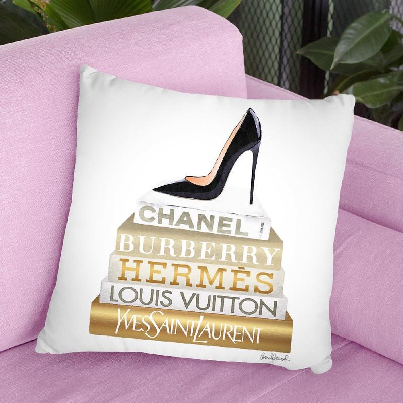 Gold Bookstack With Black Heel Throw Pillow By Amanda Greenwood
