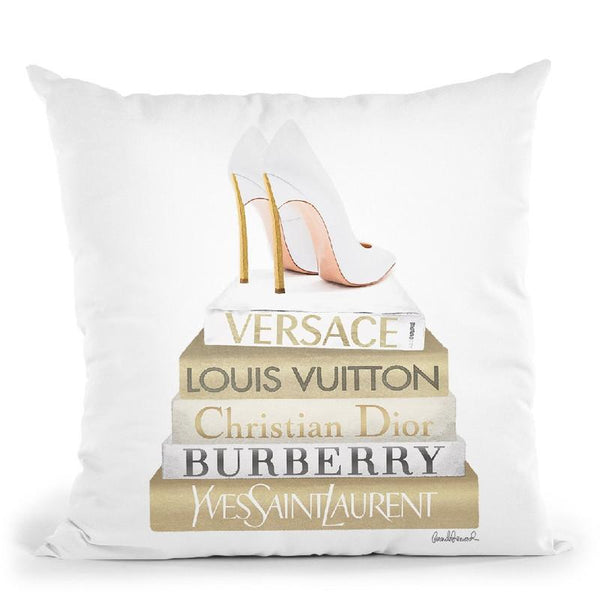 Gold Bookstack With White Heels Throw Pillow By Amanda Greenwood