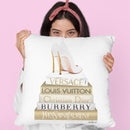 Gold Bookstack With White Heels Throw Pillow By Amanda Greenwood