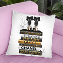 Gold & Black Book Stack With Black Heel, Inky Throw Pillow By Amanda Greenwood