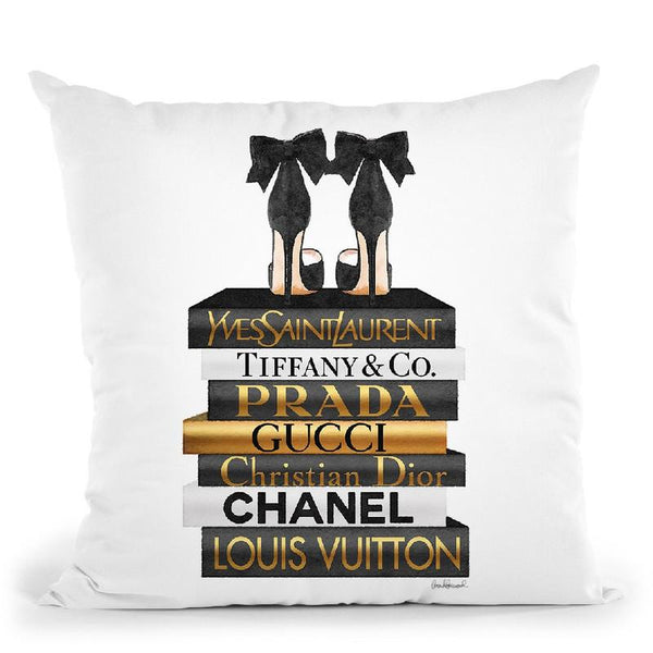 Gold & Black Book Stack With Black Heel Throw Pillow By Amanda Greenwood