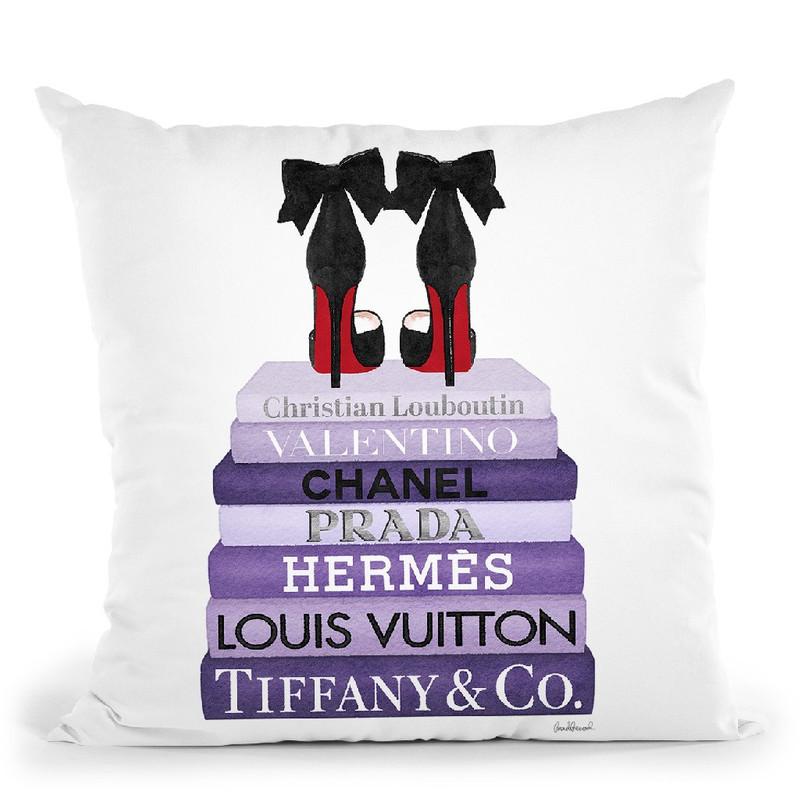 PurpleÊ Bookstack With Black HeelsÊ Throw Pillow By Amanda Greenwood