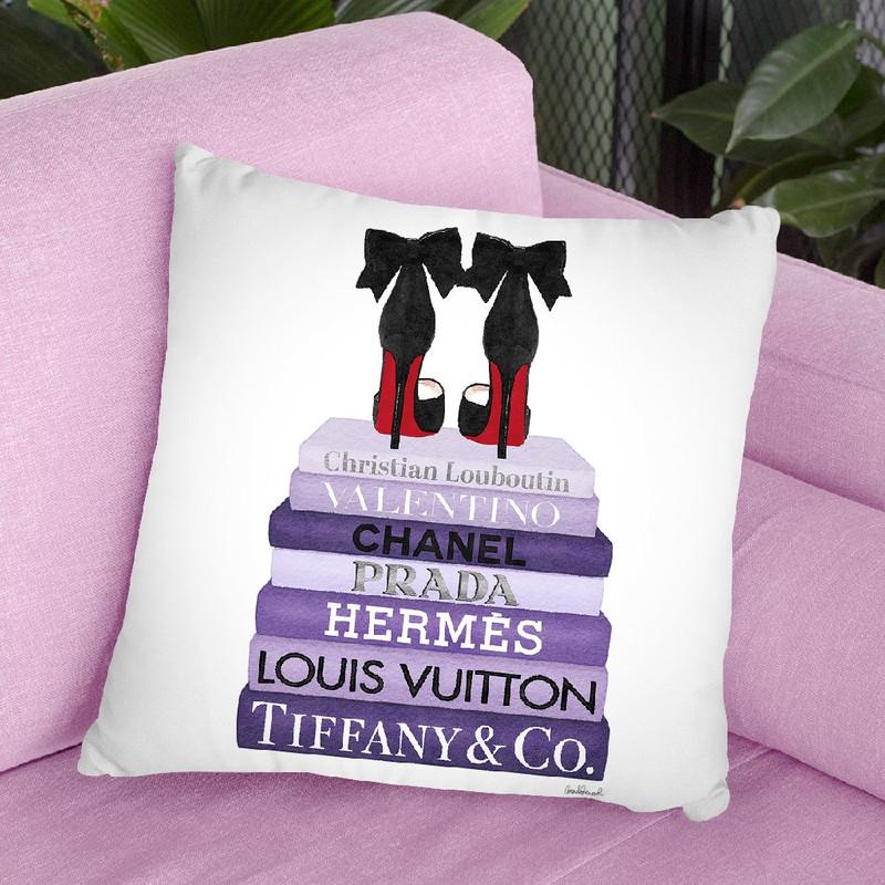 PurpleÊ Bookstack With Black HeelsÊ Throw Pillow By Amanda Greenwood