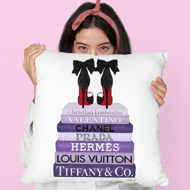 PurpleÊ Bookstack With Black HeelsÊ Throw Pillow By Amanda Greenwood