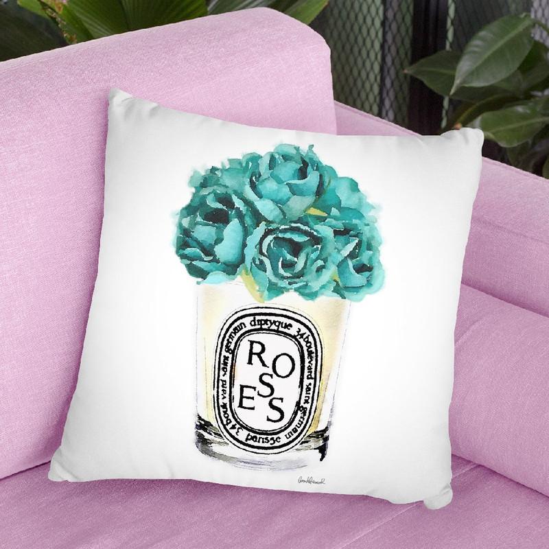 Candle With Teal Peony Throw Pillow By Amanda Greenwood