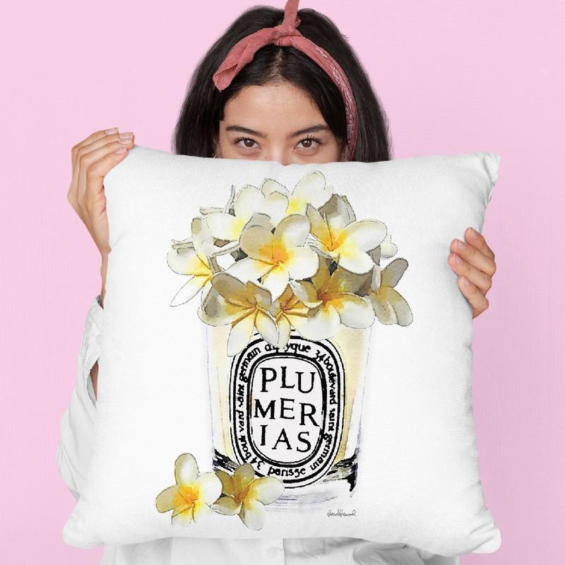 Candle With Yellow Plumerias Throw Pillow By Amanda Greenwood