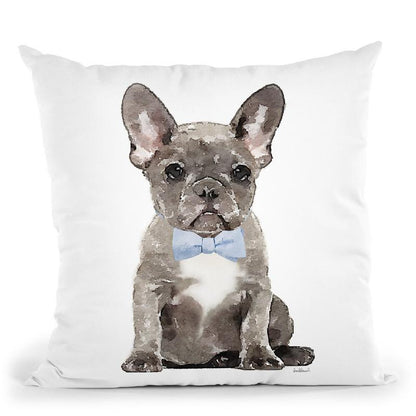 Grey French Bulldog With Blue Bow Tie Throw Pillow By Amanda Greenwood