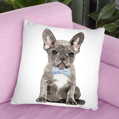 Grey French Bulldog With Blue Bow Tie Throw Pillow By Amanda Greenwood