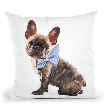 Brindle Frenchie Blue Bow Throw Pillow By Amanda Greenwood