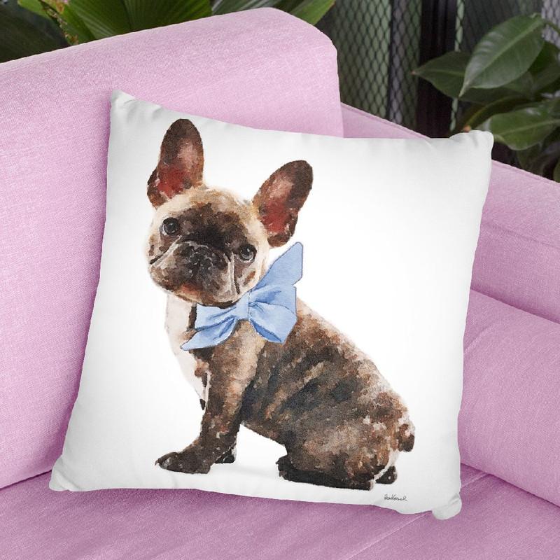 Brindle Frenchie Blue Bow Throw Pillow By Amanda Greenwood