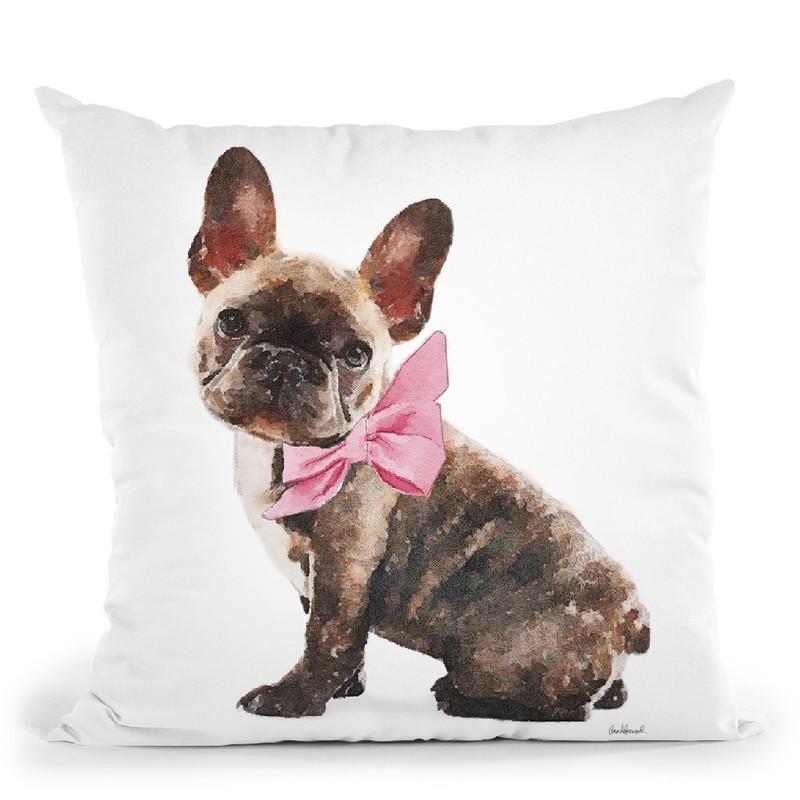 Brindle Frenchie Pink Bow Throw Pillow By Amanda Greenwood