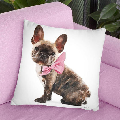 Brindle Frenchie Pink Bow Throw Pillow By Amanda Greenwood