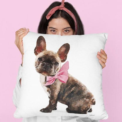 Brindle Frenchie Pink Bow Throw Pillow By Amanda Greenwood