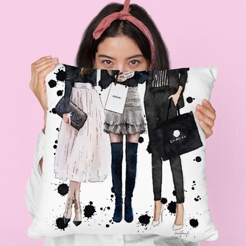 Three Best Friends, Black Pink With Ink Throw Pillow By Amanda Greenwood