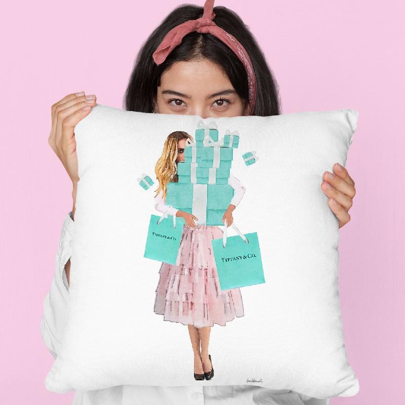 Girl Overloaded, Teal And Blush Throw Pillow By Amanda Greenwood