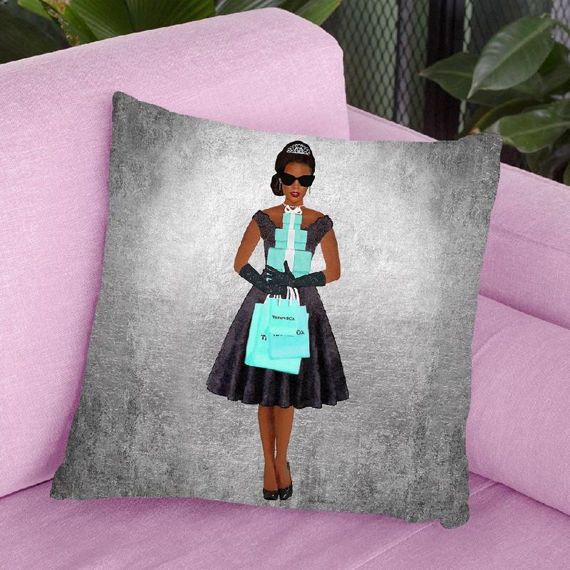 Shopping Spree, Silver, Teal & Black, African American Throw Pillow By Amanda Greenwood