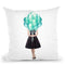Audrey Holding Balloons, Teal Throw Pillow By Amanda Greenwood