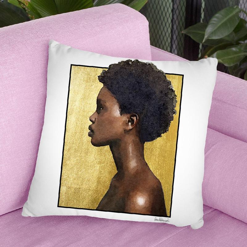 Portrait Of African Girl On Gold Leaf Throw Pillow By Amanda Greenwood