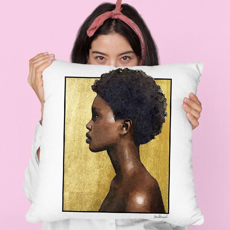 Portrait Of African Girl On Gold Leaf Throw Pillow By Amanda Greenwood