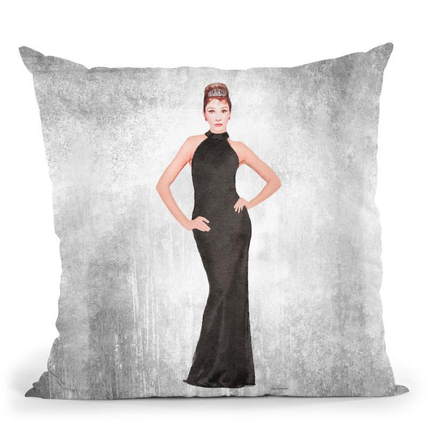 Audrey Black Evening Gown, Grunge Background Throw Pillow By Amanda Greenwood