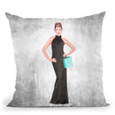 Audrey Black Evening Gown, Teal Bag, Grunge Background Throw Pillow By Amanda Greenwood