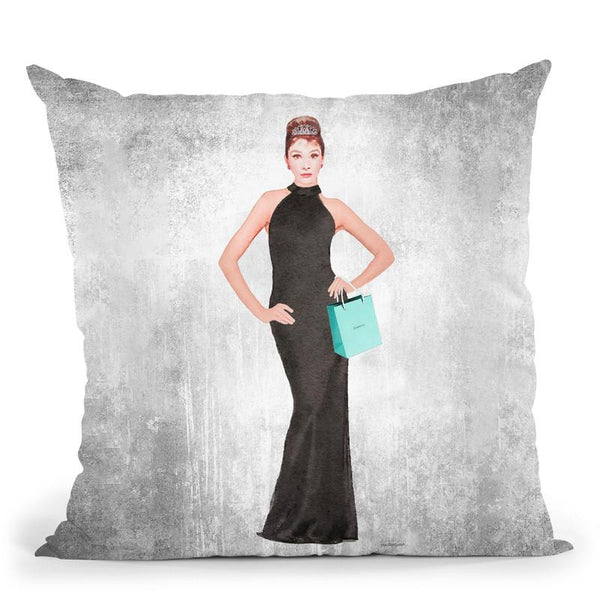 Audrey Black Evening Gown, Teal Bag, Grunge Background Throw Pillow By Amanda Greenwood