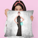 Audrey Black Evening Gown, Teal Bag, Grunge Background Throw Pillow By Amanda Greenwood