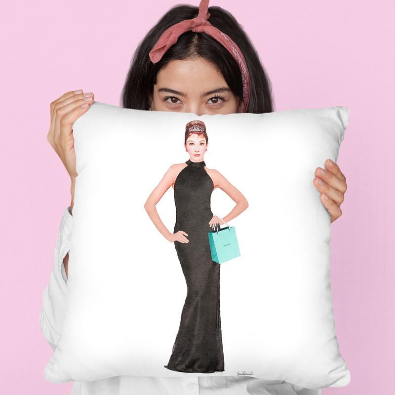 Audrey Black Evening Gown, Teal Bag Throw Pillow By Amanda Greenwood