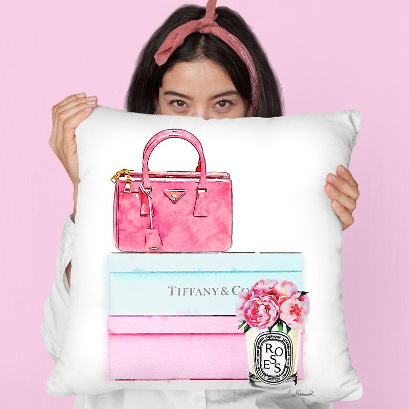 Pink Bag On Shoes Box Throw Pillow By Amanda Greenwood