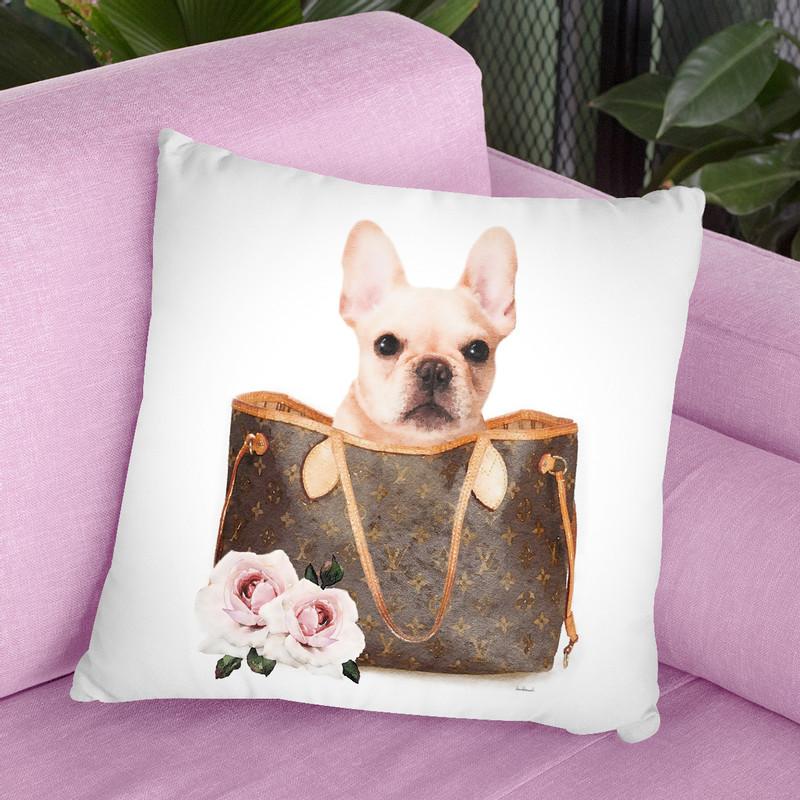 Brown Shoulder Bag With Cream Frenchie Throw Pillow By Amanda Greenwood