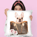 Brown Shoulder Bag With Cream Frenchie Throw Pillow By Amanda Greenwood