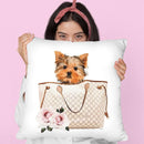 Grey/Tan Shoulder Bag With Yorkie Throw Pillow By Amanda Greenwood