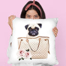 Grey/Tan Shoulder Bag With Cream Pug Throw Pillow By Amanda Greenwood