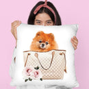 Grey/Tan Shoulder Bag With Pomeranian Throw Pillow By Amanda Greenwood