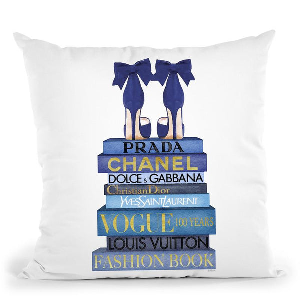 Tall Blue Books, Blue Shoes Throw Pillow By Amanda Greenwood