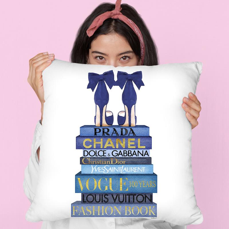 Tall Blue Books, Blue Shoes Throw Pillow By Amanda Greenwood