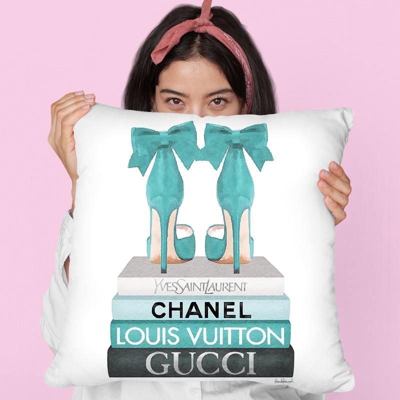 Medium Books Teal Tone, Teal Shoes Throw Pillow By Amanda Greenwood
