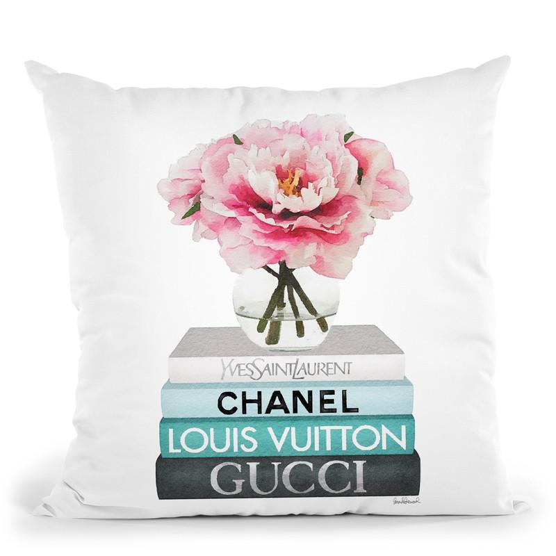 Medium Books Teal Tone, Peony In Round Vase Throw Pillow By Amanda Greenwood